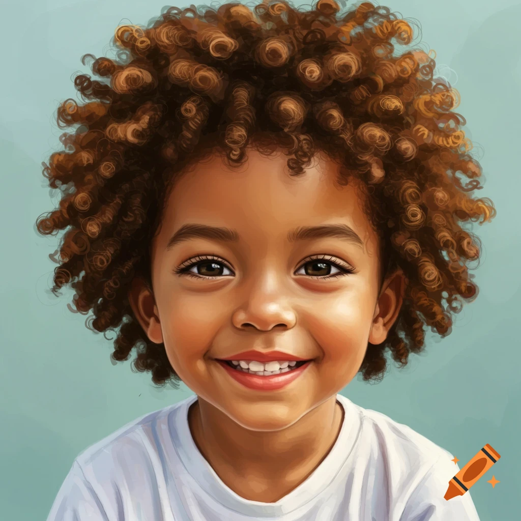 A young child with curly hair smiling