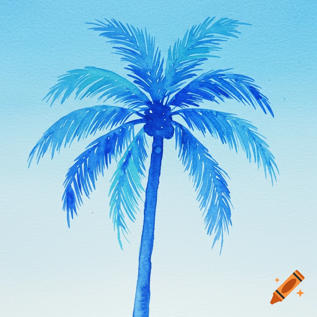 Watercolor palm tree in blue tones