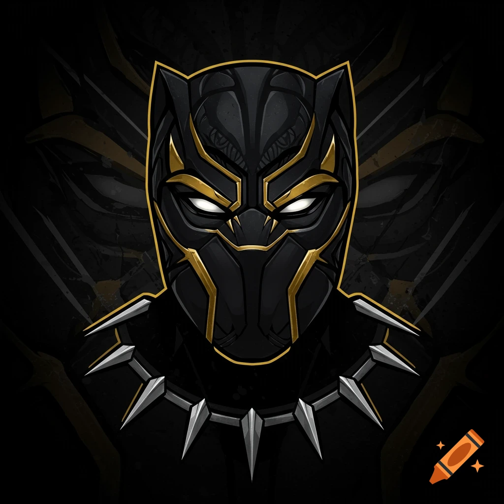 Black Panther mask logo illustration in black and gold