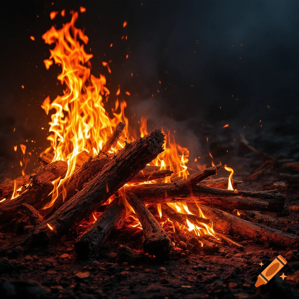 Close-up of a burning bonfire at night