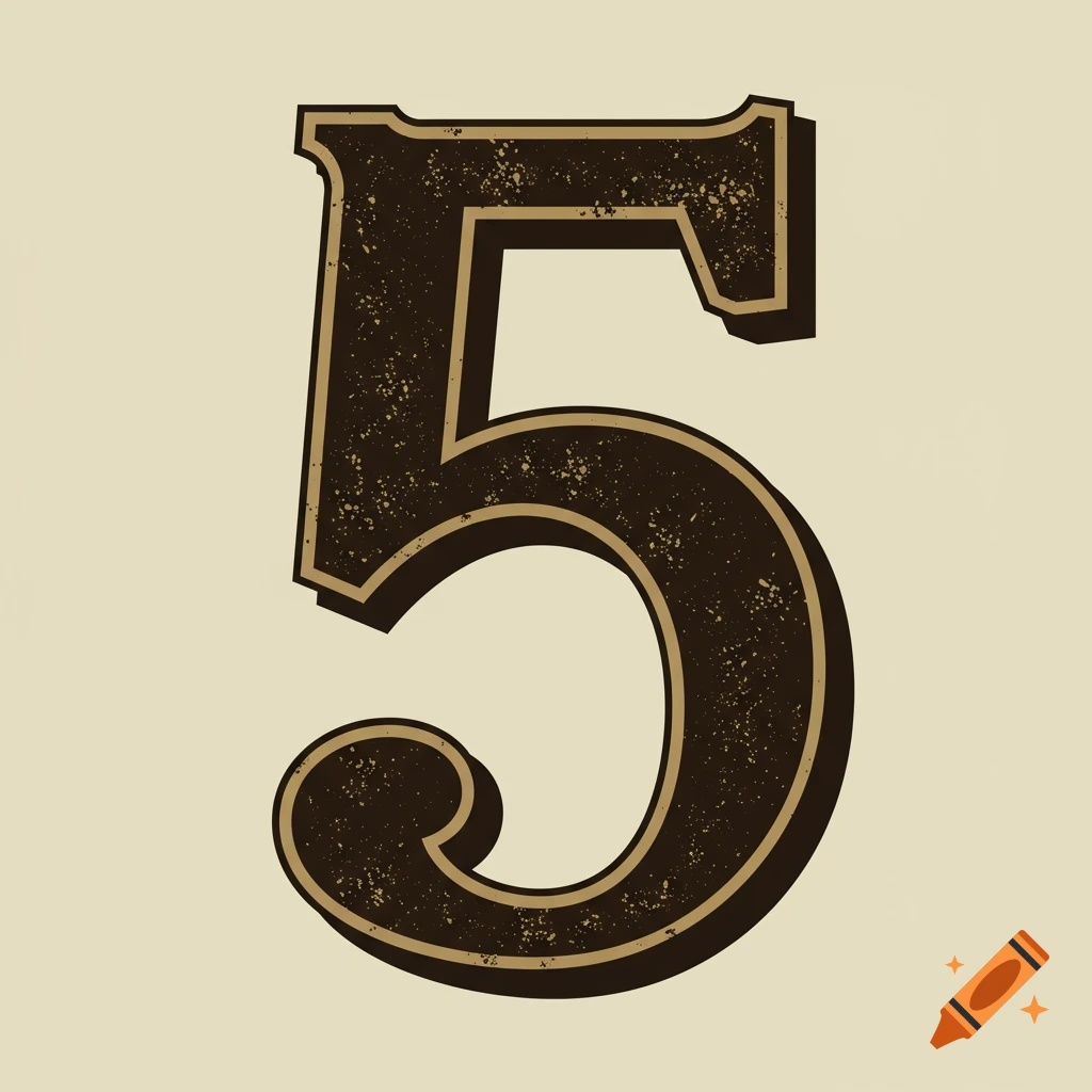 A vintage distressed number 5 graphic.