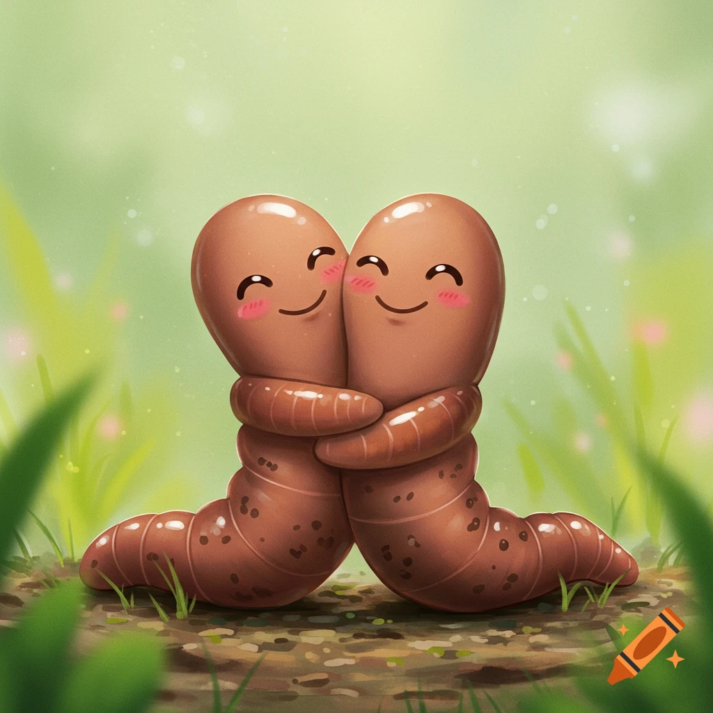 Two cute worms hugging