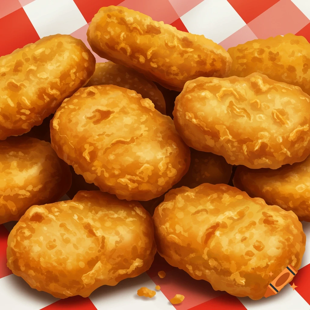 Chicken nuggets on a red and white checkered background