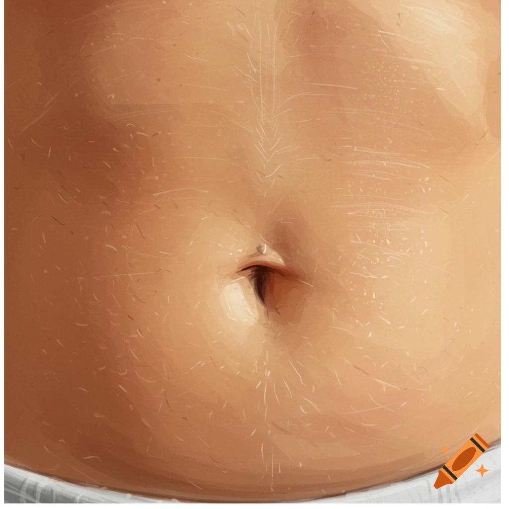 A close-up of a belly button with textured skin.