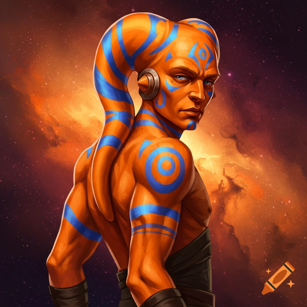 Anime style Twi'lek male with orange skin and tattoos on Craiyon