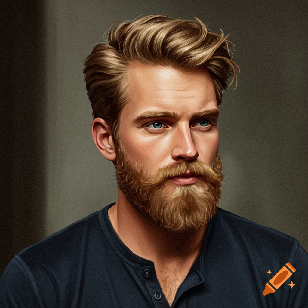A blond man with a beard looks to the side.