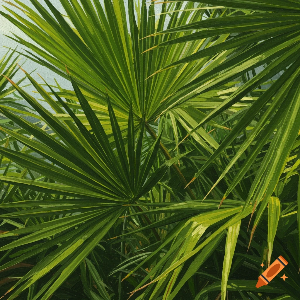 Close-up of green palm fronds.