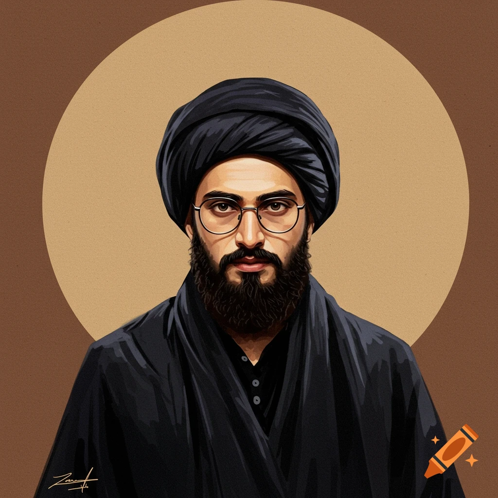 A man with a beard, glasses, turban, and black robe, looking forward.