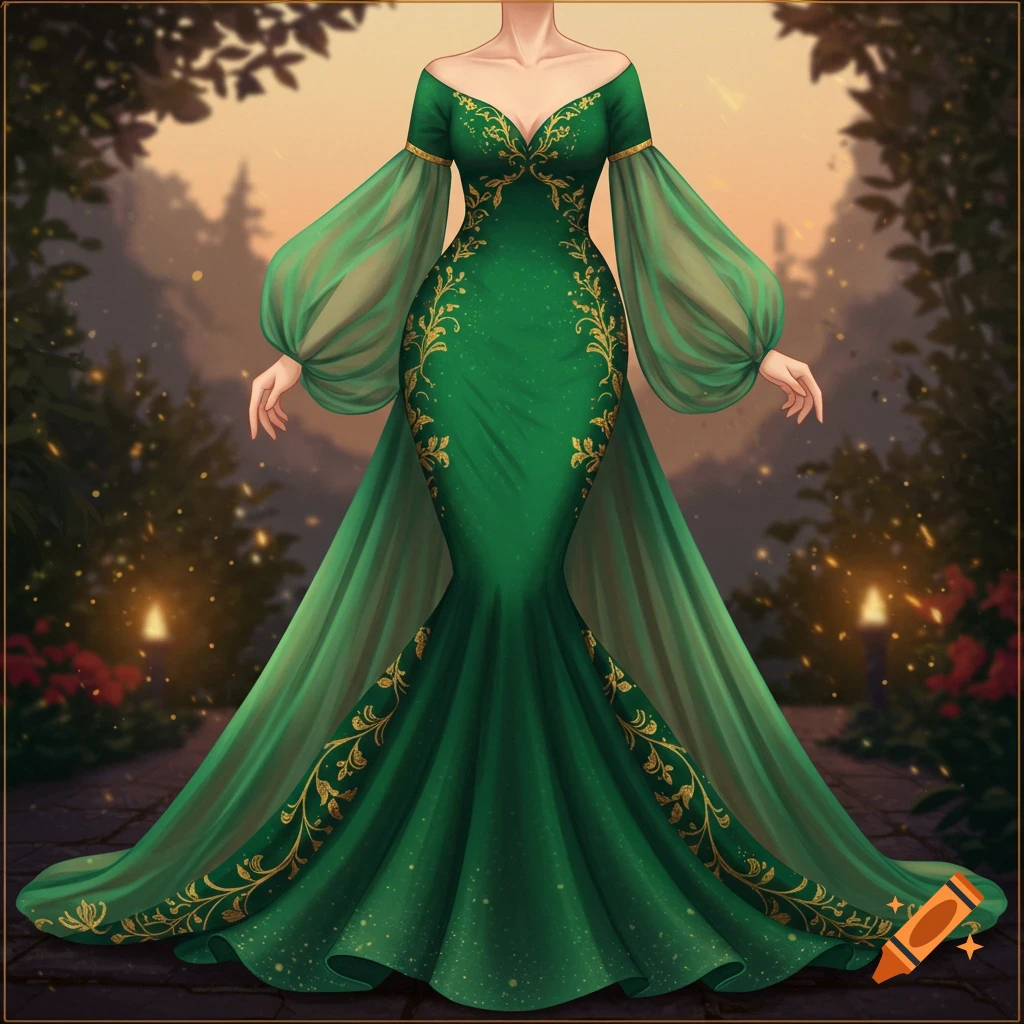 green hippy dress Green Bardot Lace Fishtail Gown