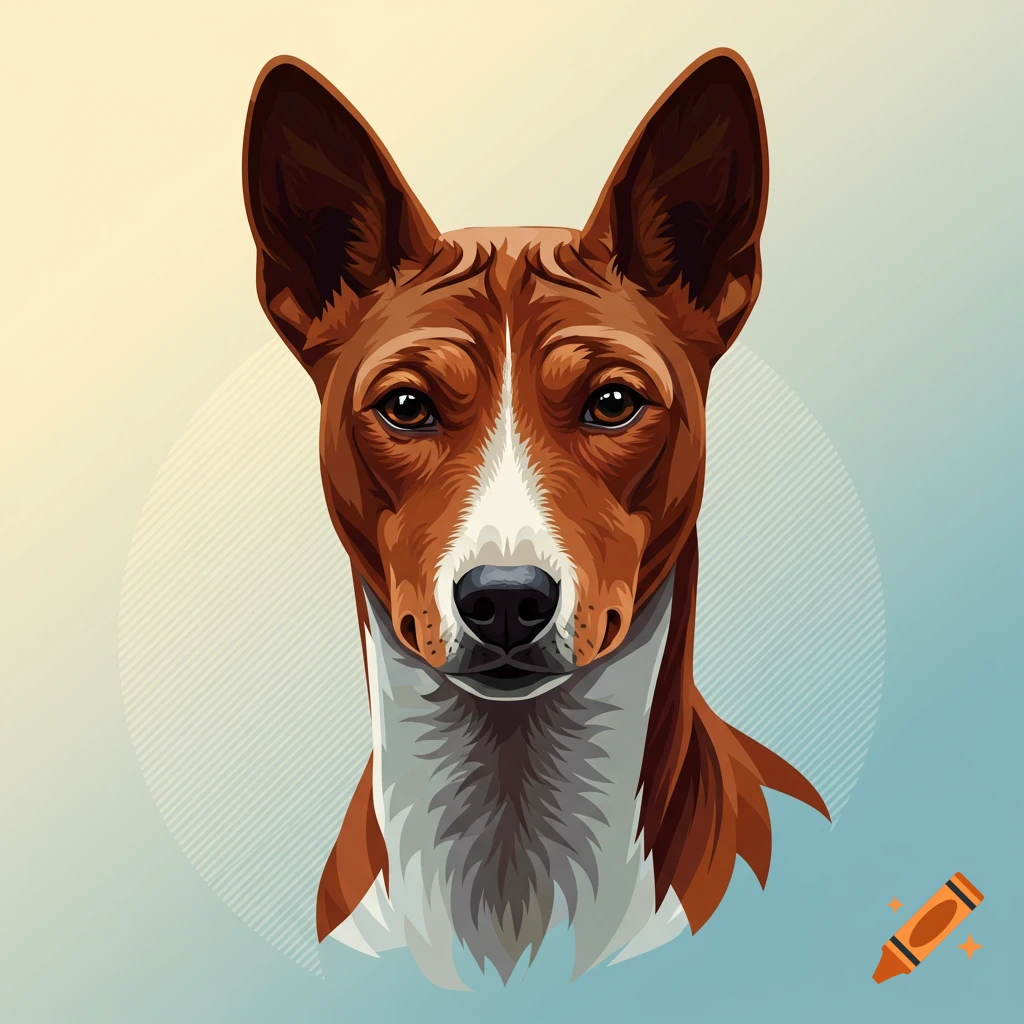 Illustration of a basenji dog portrait