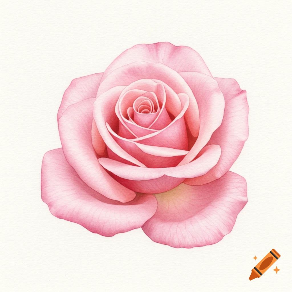 A single pink rose painted in watercolor.