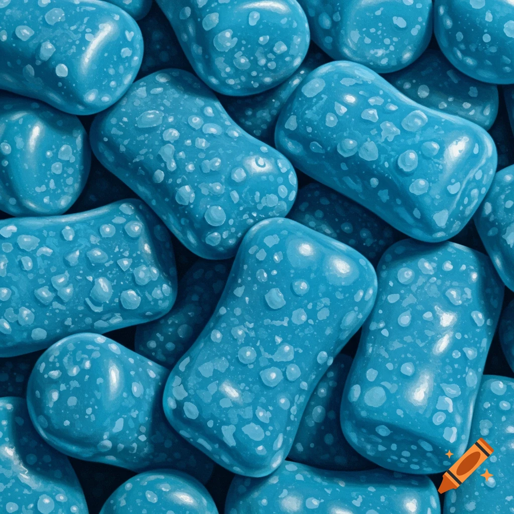 A close-up of blue, speckled candies.