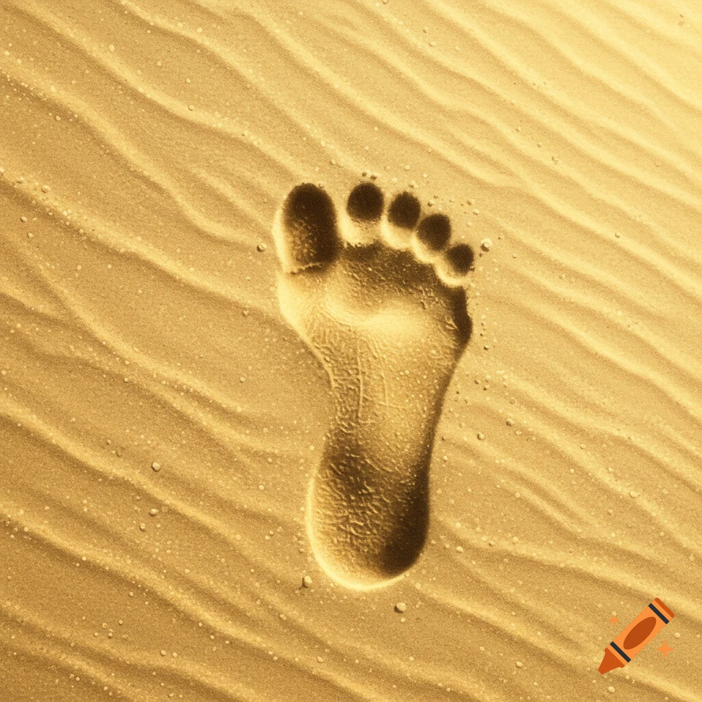 A footprint in sand with wavy patterns