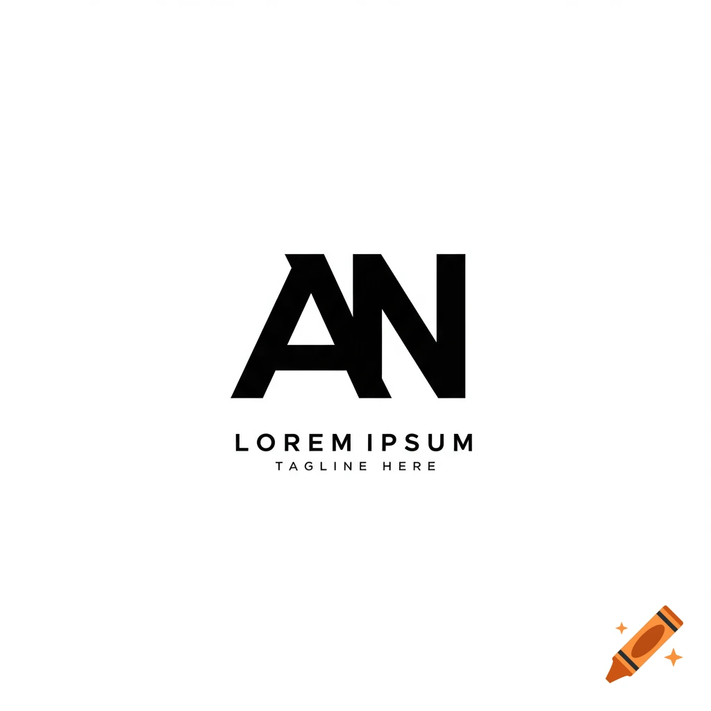 Black logo with the letters AN above the words LOREM IPSUM and TAGLINE HERE on a white background.