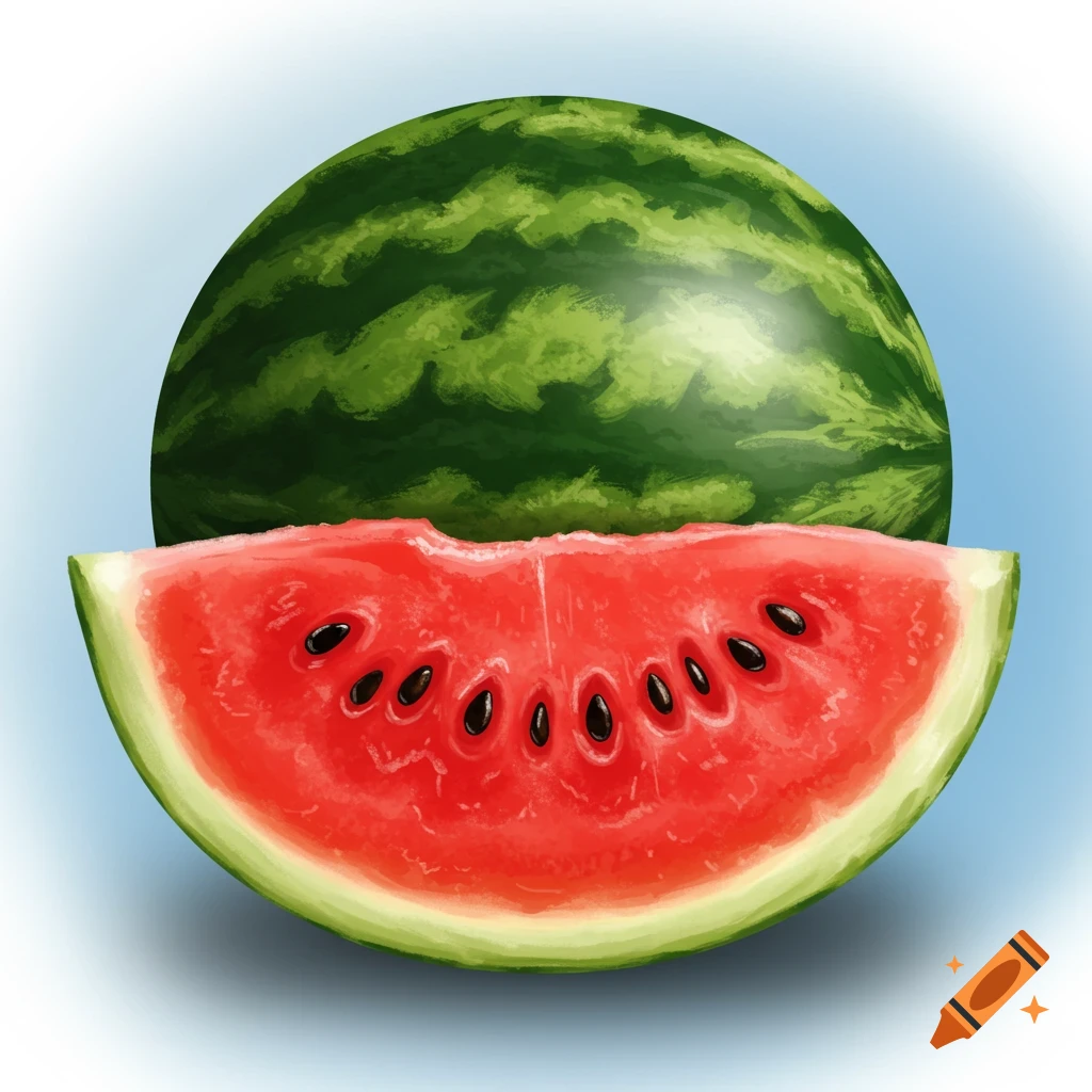 A whole watermelon and a slice.