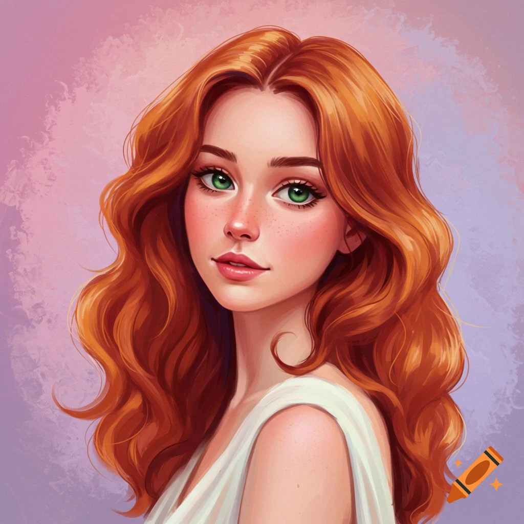Portrait of a young woman with red hair and green eyes