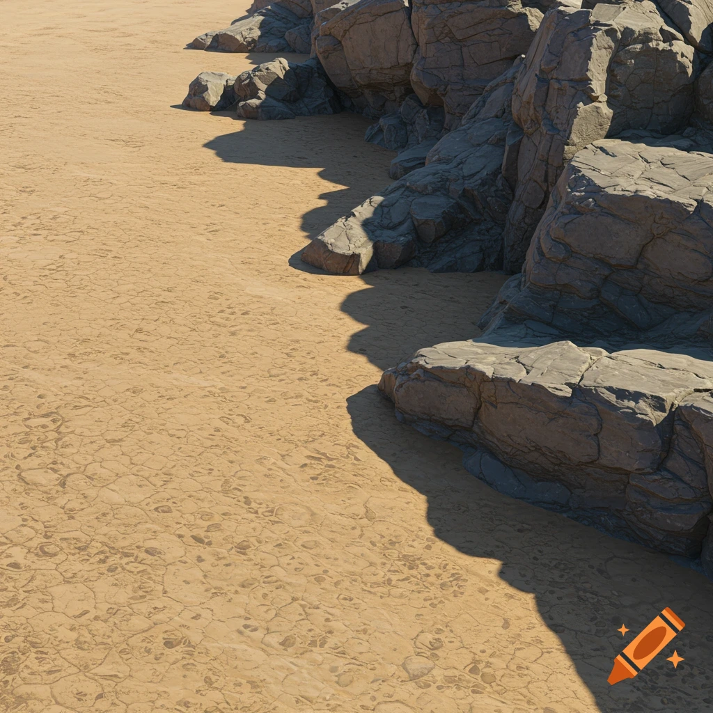 Large rocks next to sandy ground