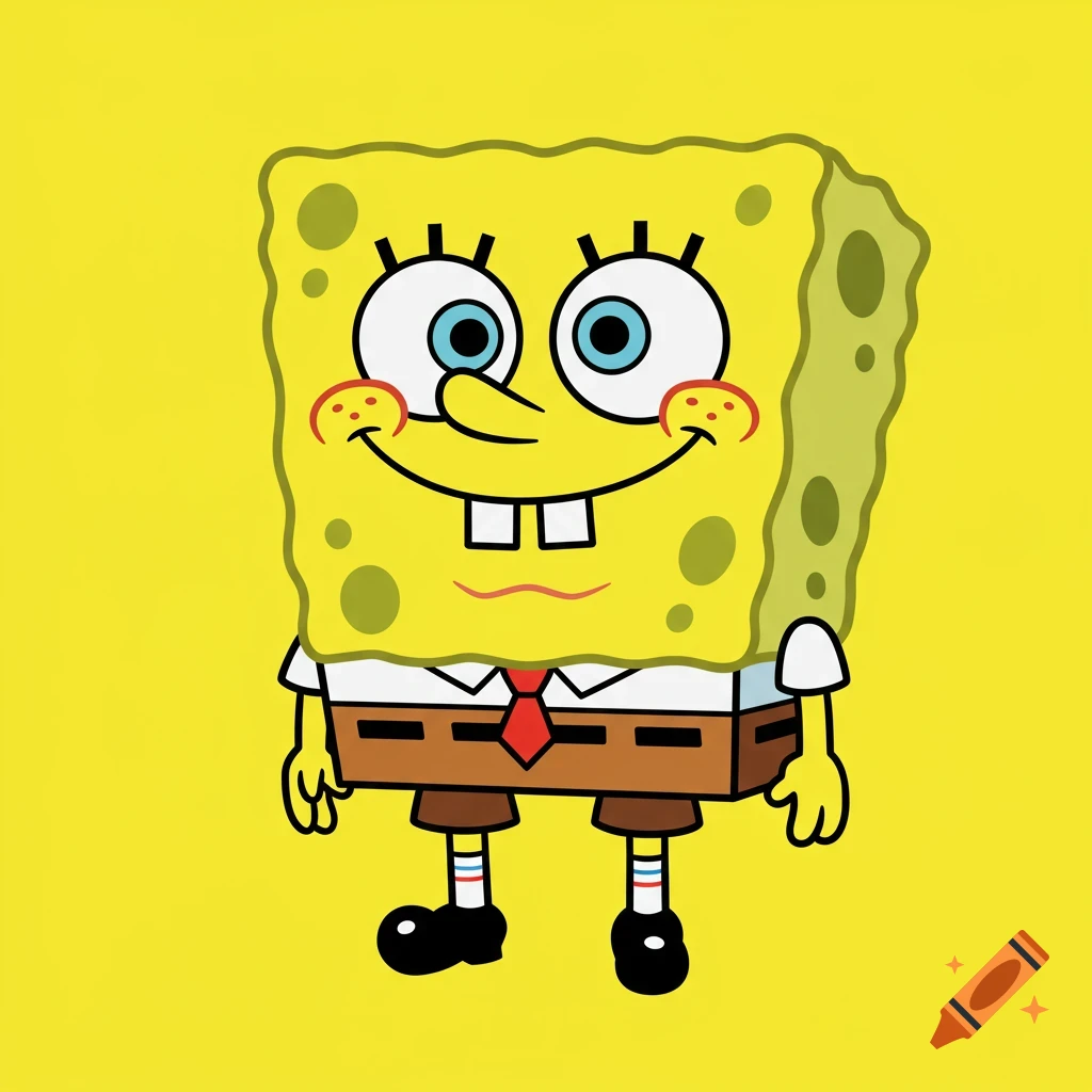 An illustration of Spongebob Squarepants standing on a yellow background in a cartoon style.