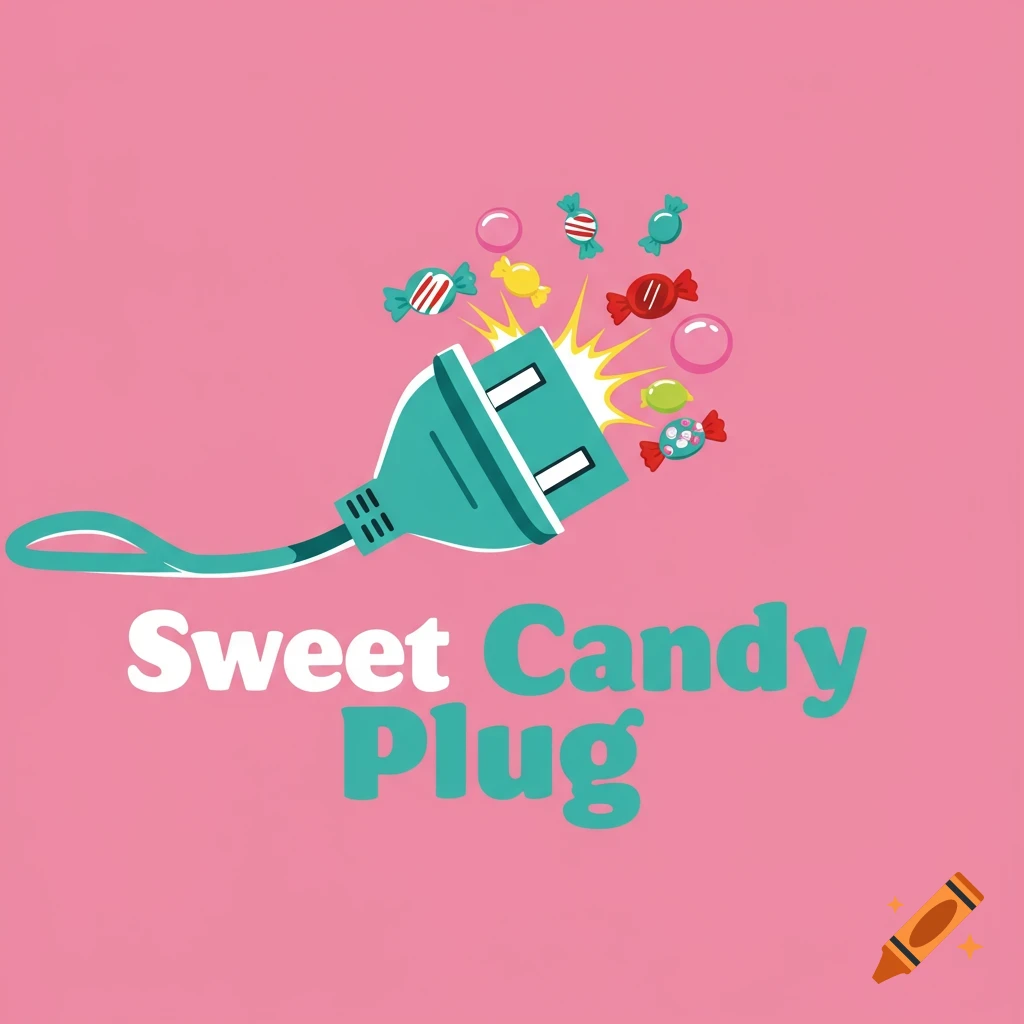 Logo illustration with a power plug emitting candies and text 'Sweet Candy Plug'