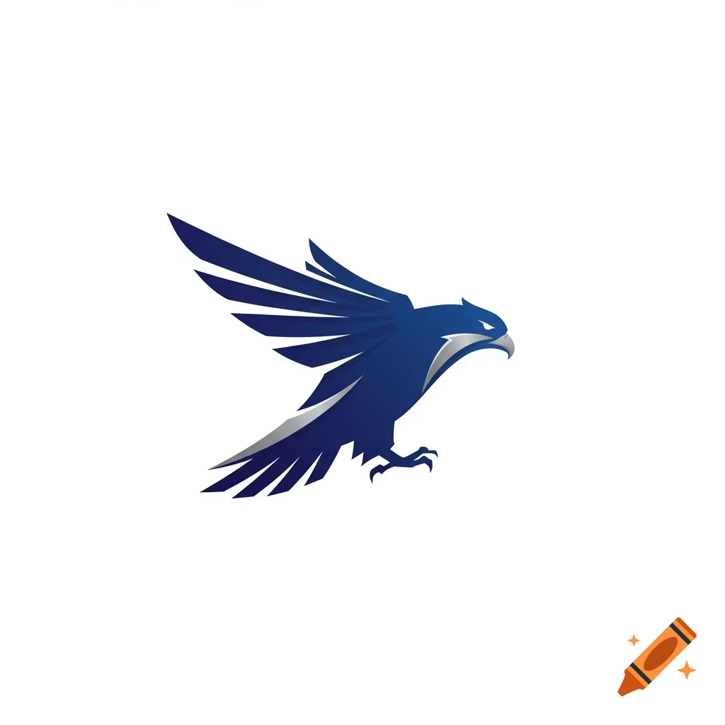 A stylized blue and silver falcon logo in flight.