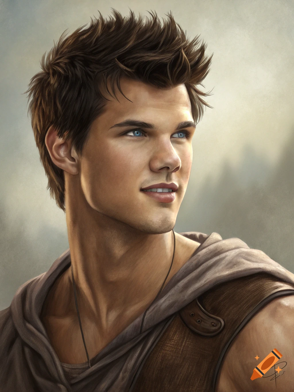 Painting of a man with brown hair and blue eyes wearing a white ...