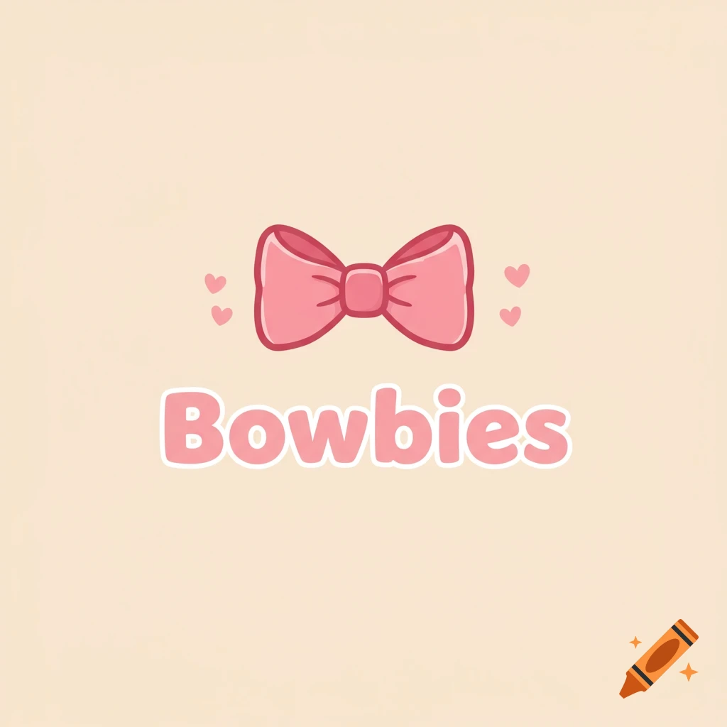 A cute pink bow logo with the word 'Bowbies' and small hearts.