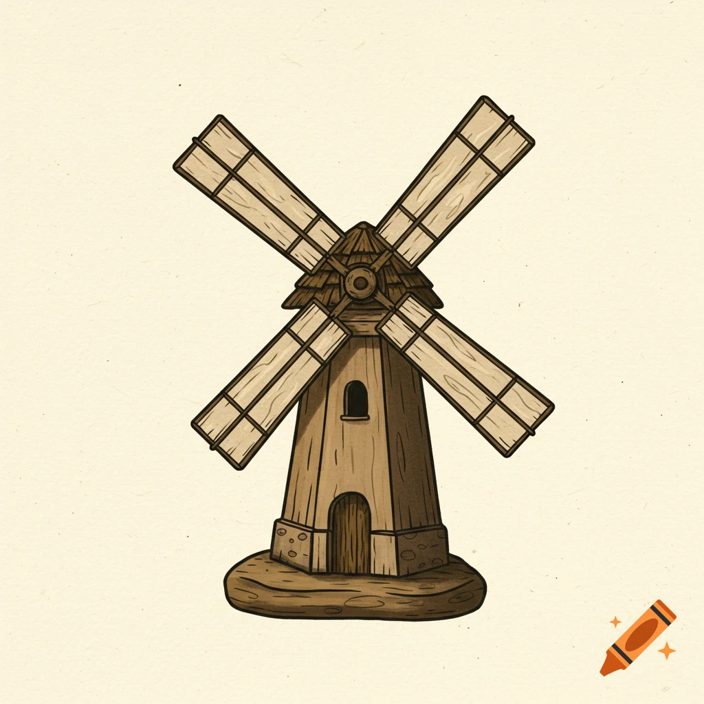 Illustration of a small wooden windmill