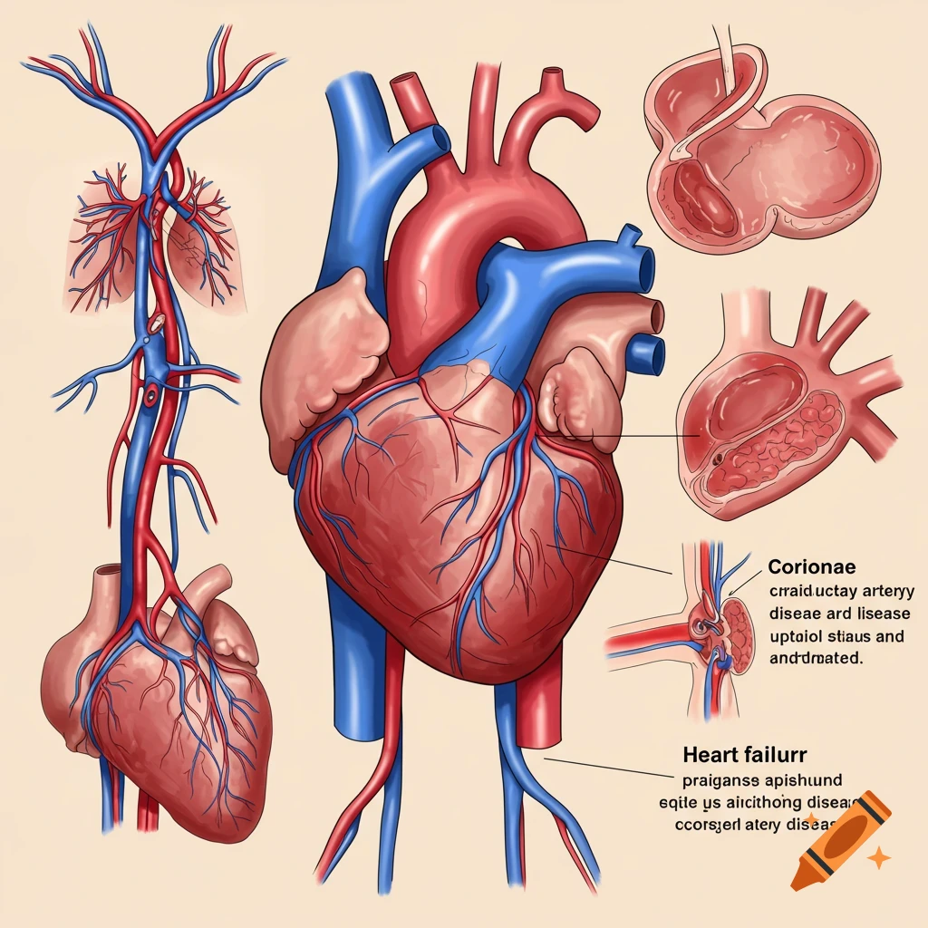 Digital illustration of the human heart and circulatory system.