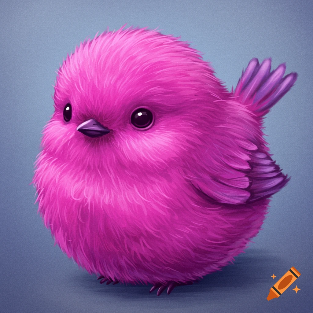 A fluffy, round, pink bird illustration.