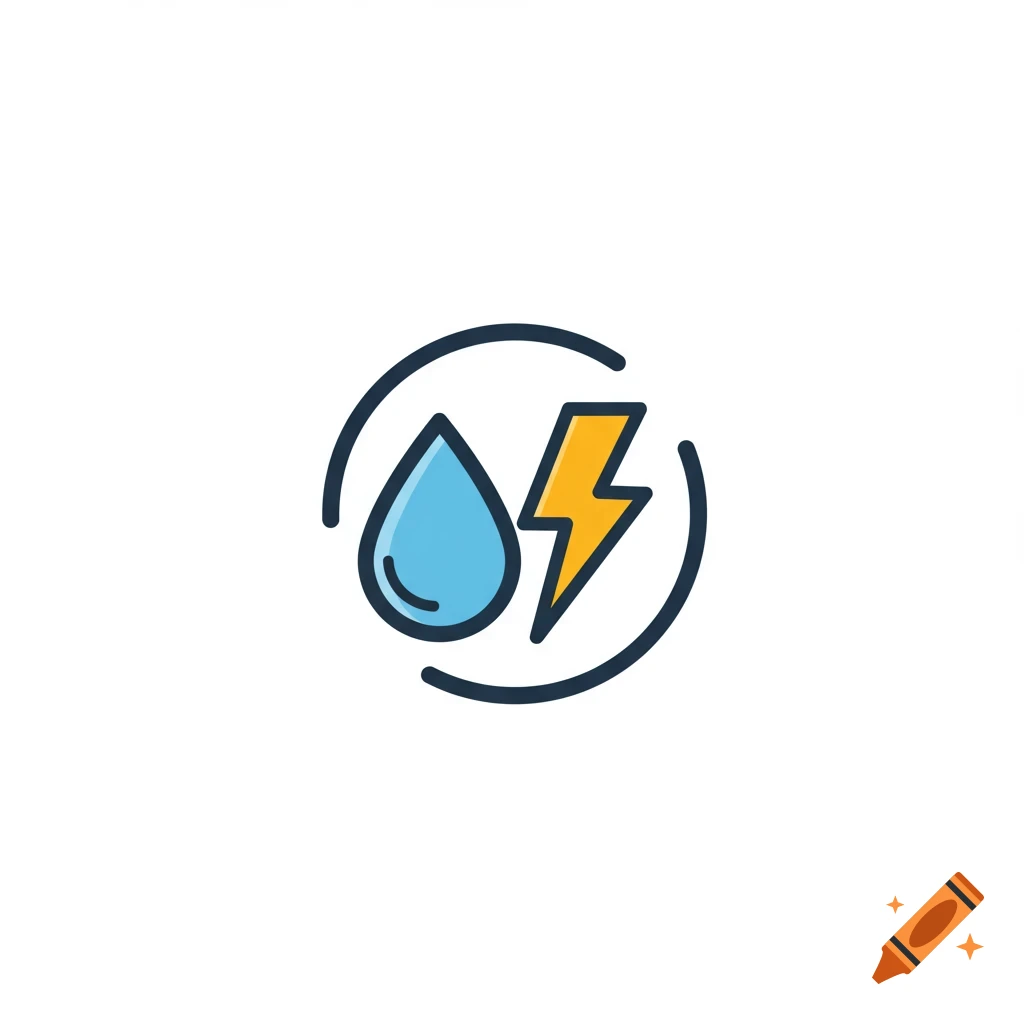 Minimalist logo with a blue water drop and a yellow lightning bolt inside a dark circular outline.