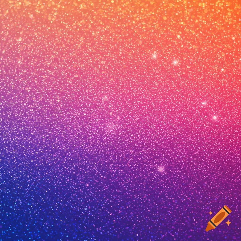 A gradient background with sparkly glitter texture transitioning from orange to pink to blue.