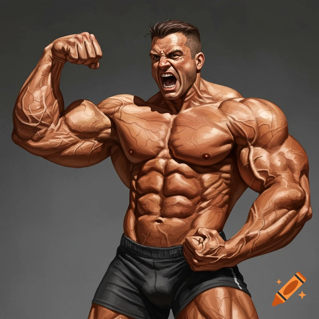 A highly muscular man flexing his biceps.