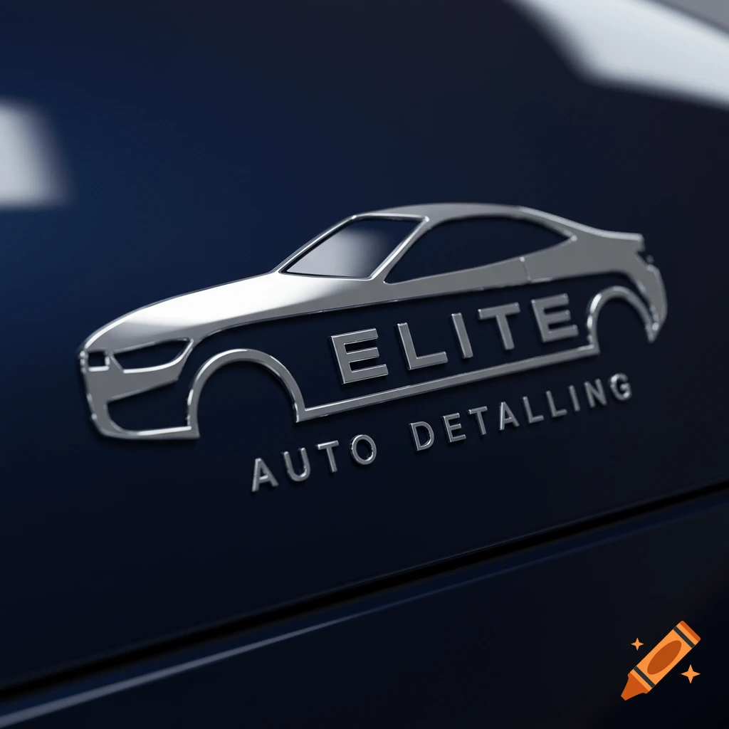 Silver car logo with 'ELITE AUTO DETAILING' text on a dark blue background.