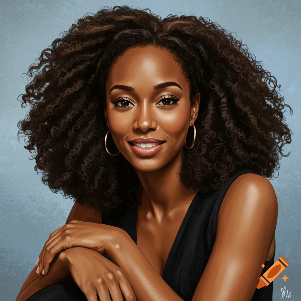 A smiling woman with curly hair.