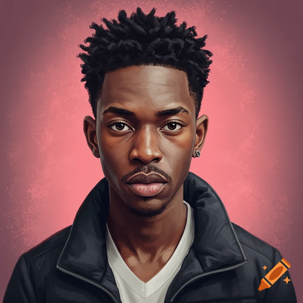 Portrait of a young Black man with dreadlocks and an earring, wearing a black jacket.