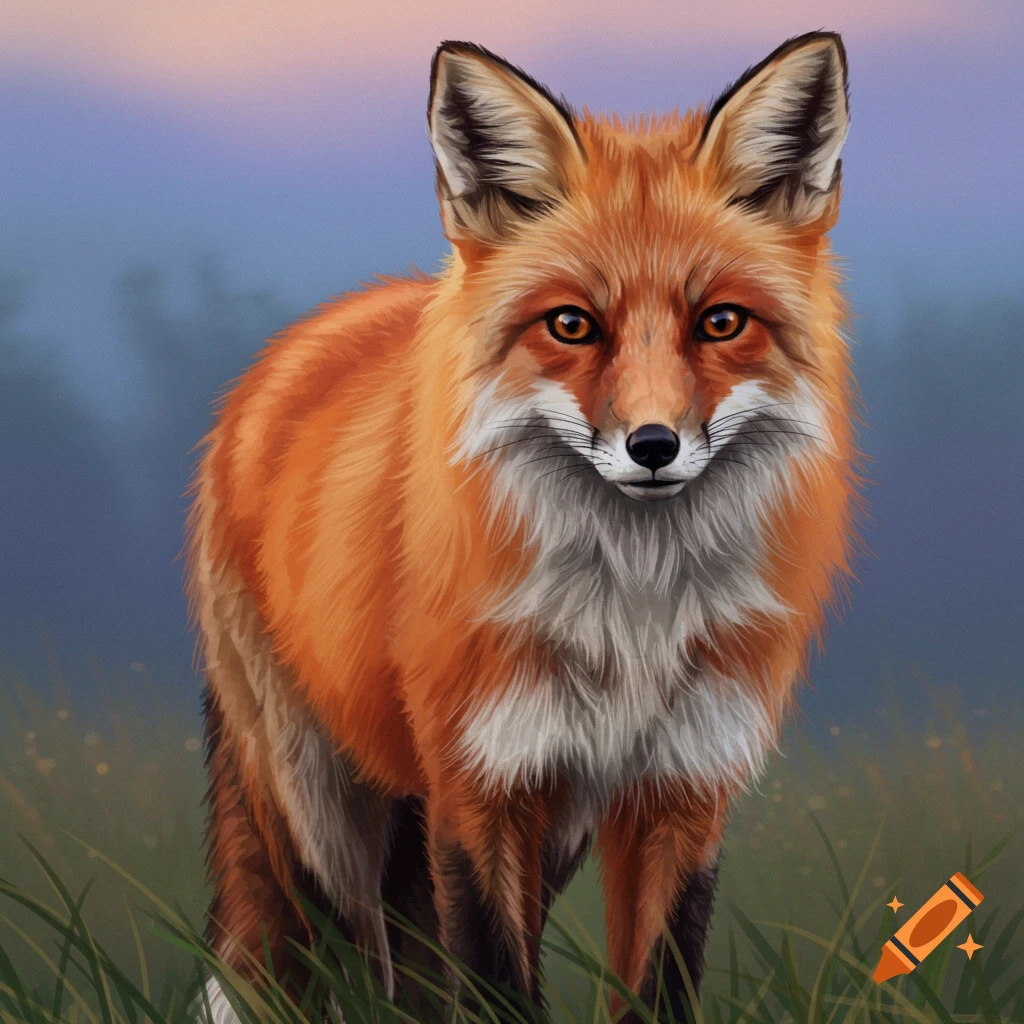 A red fox standing in grass.
