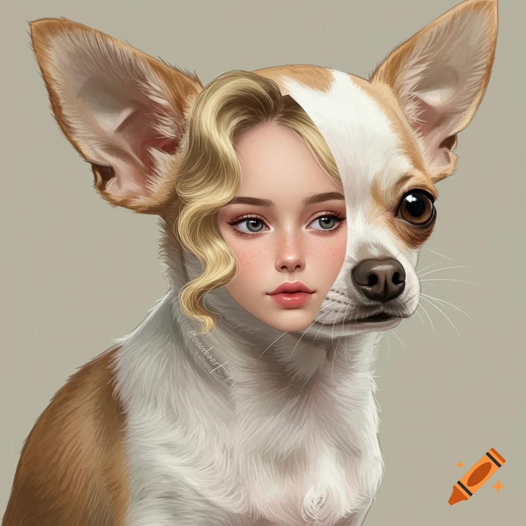 A chihuahua with a human girl's face