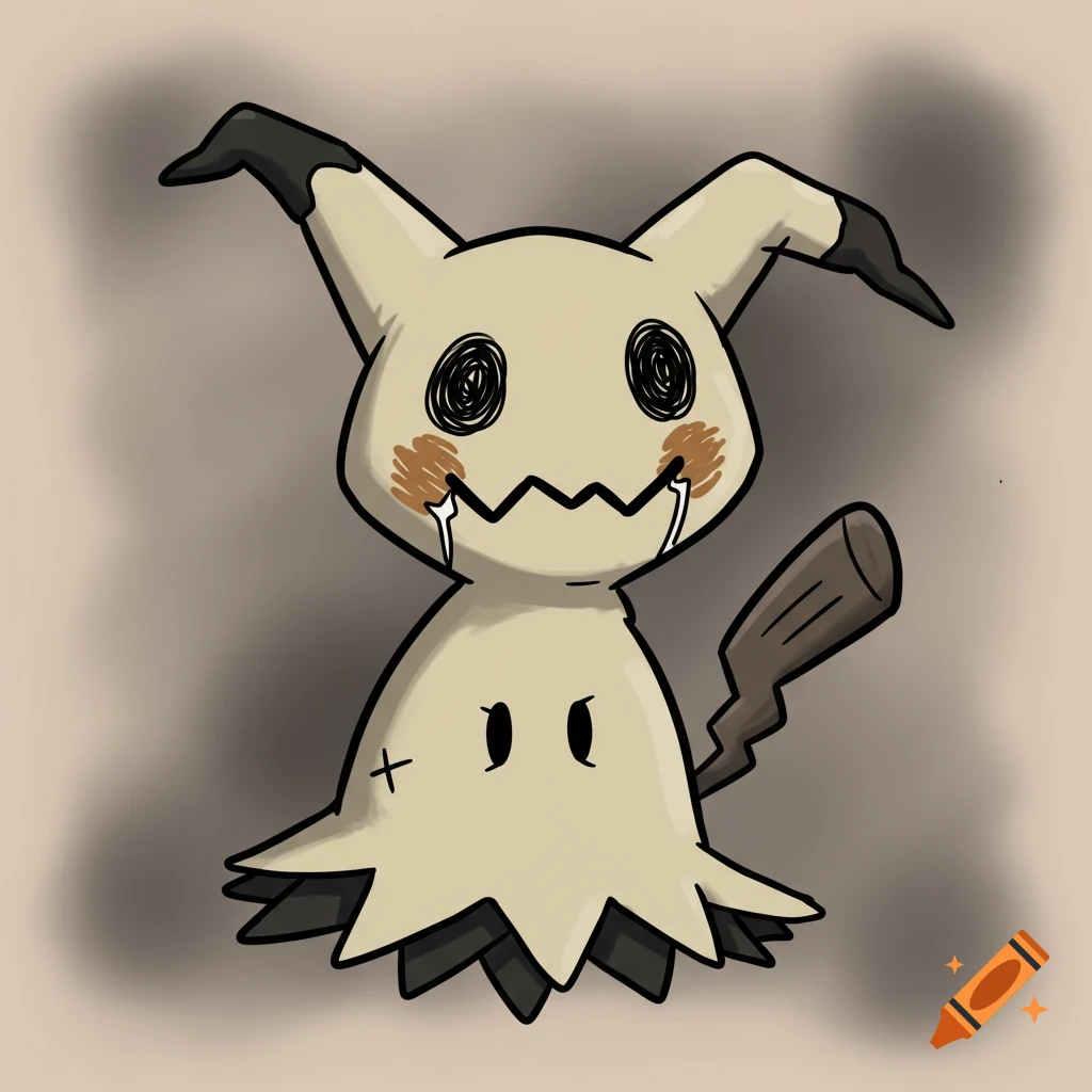 Cartoon drawing of the Pokemon Mimikyu looking spooky.