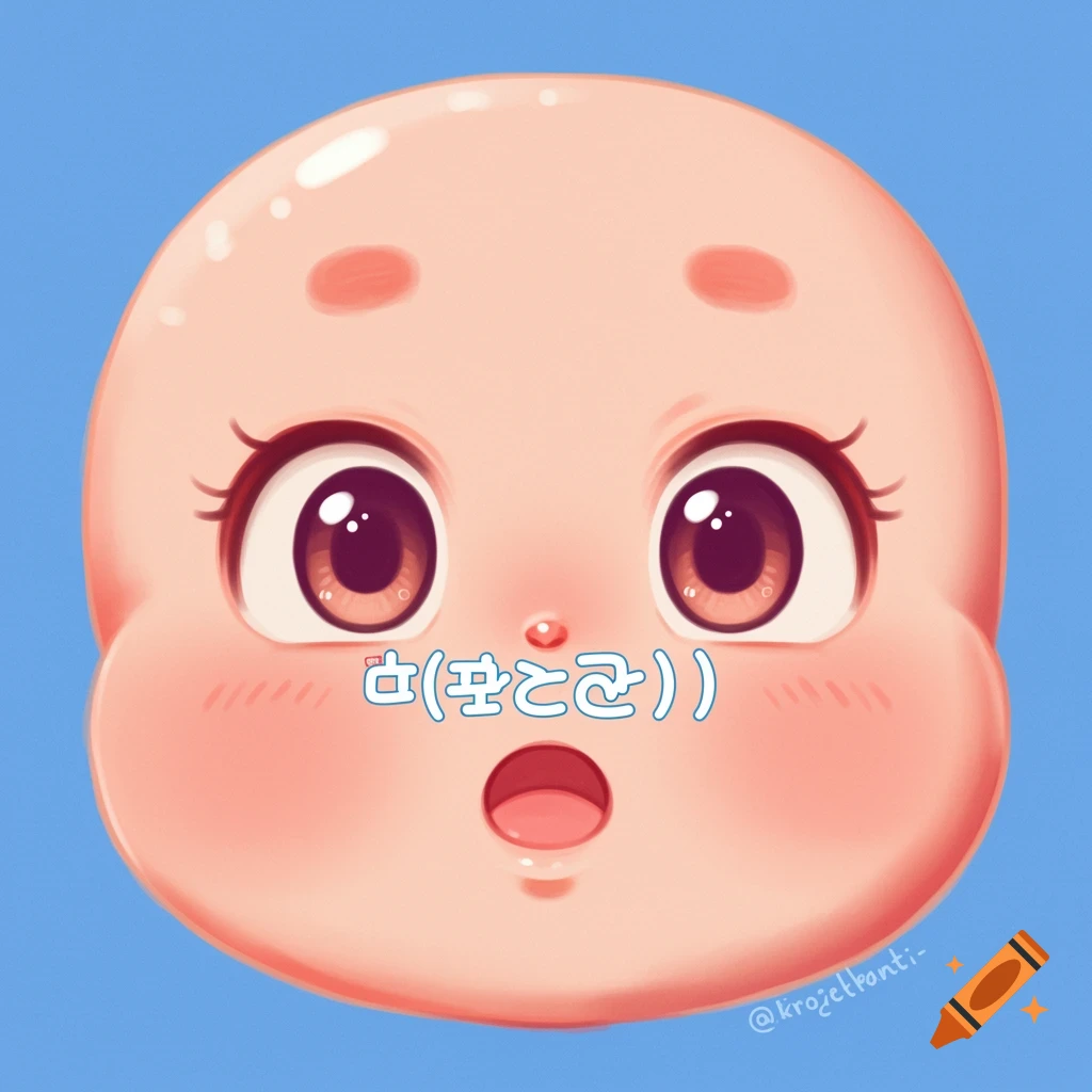 Cute cartoon anime face with big eyes and a surprised expression.