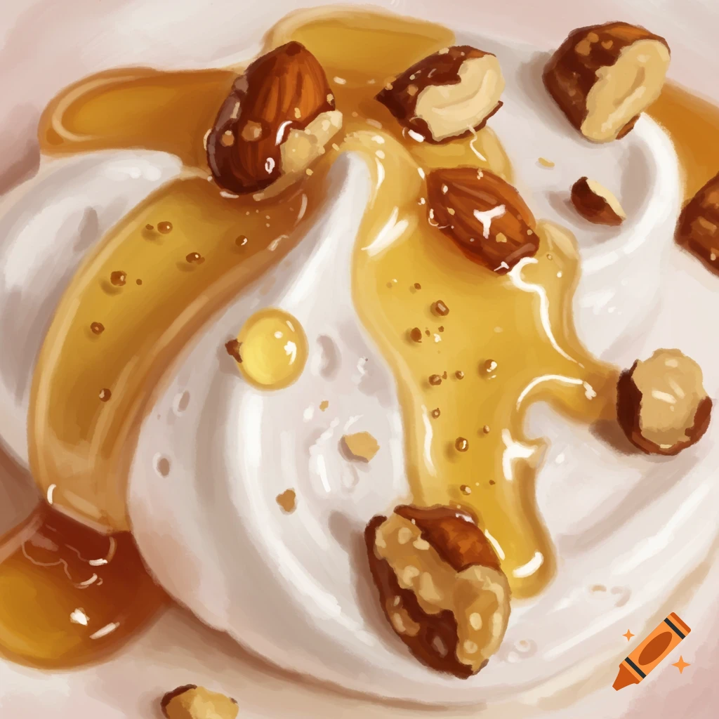 Marshmallow creme with honey, almonds, and caramel.