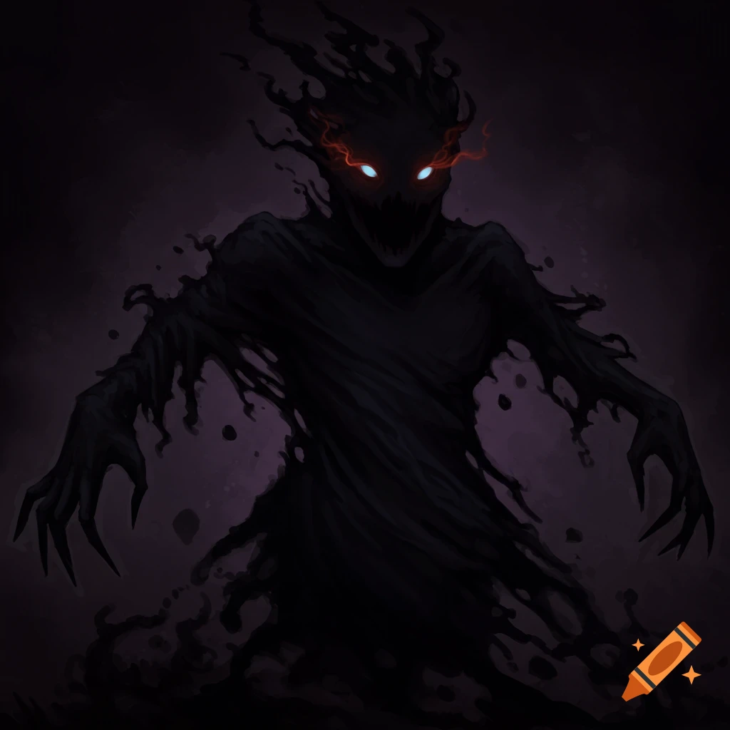 A dark shadowy creature with glowing blue eyes and sharp claws, made of swirling shadows.