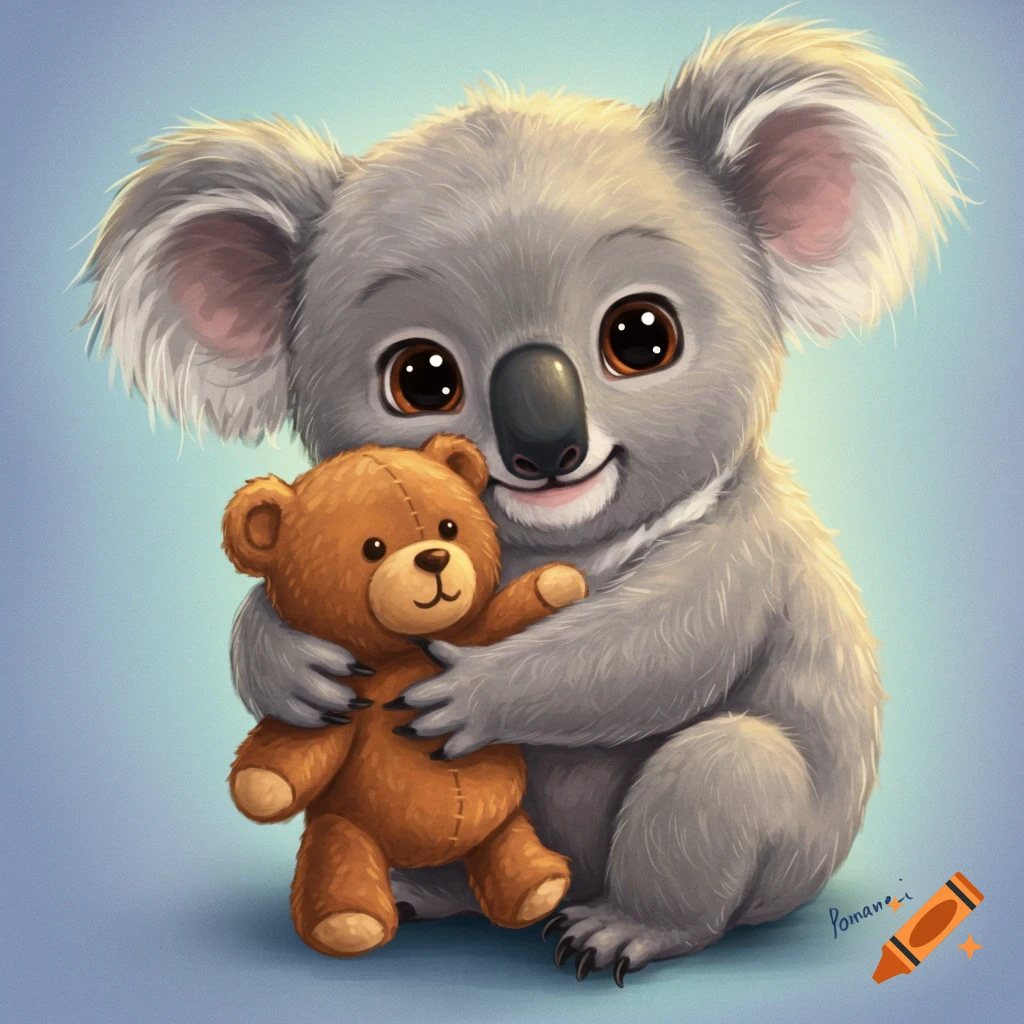 A cute koala hugging a teddy bear.