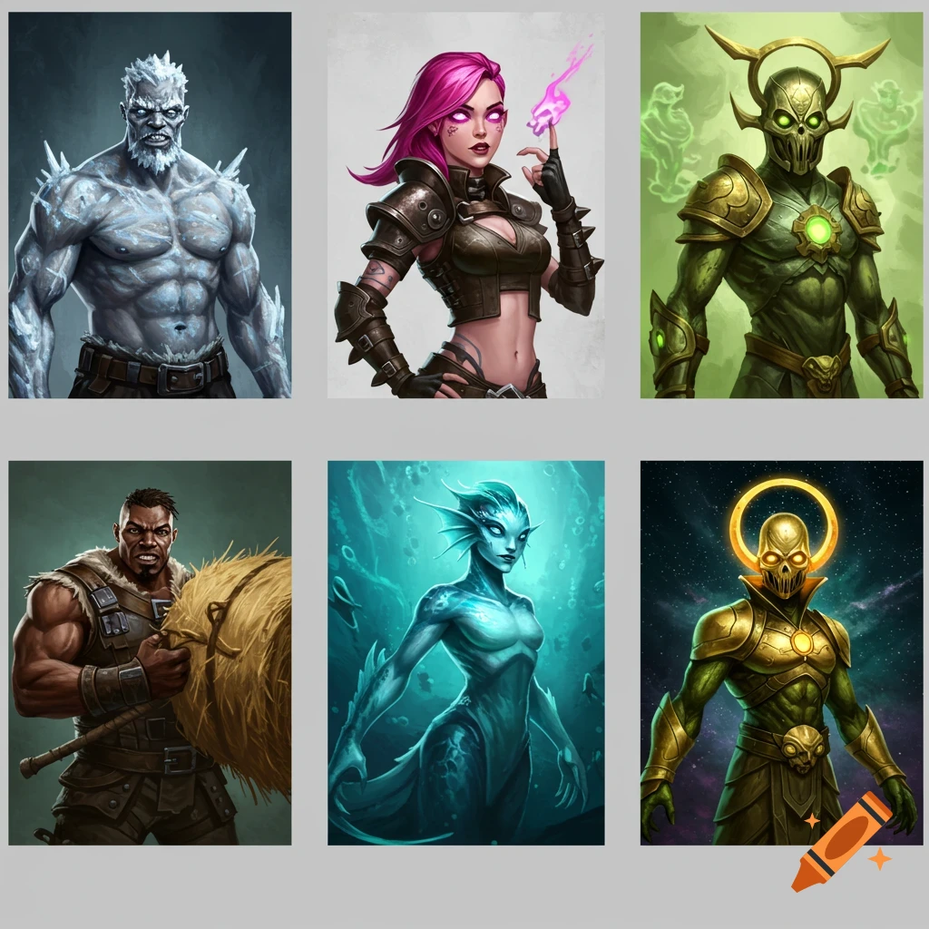 Six fantasy character portraits.