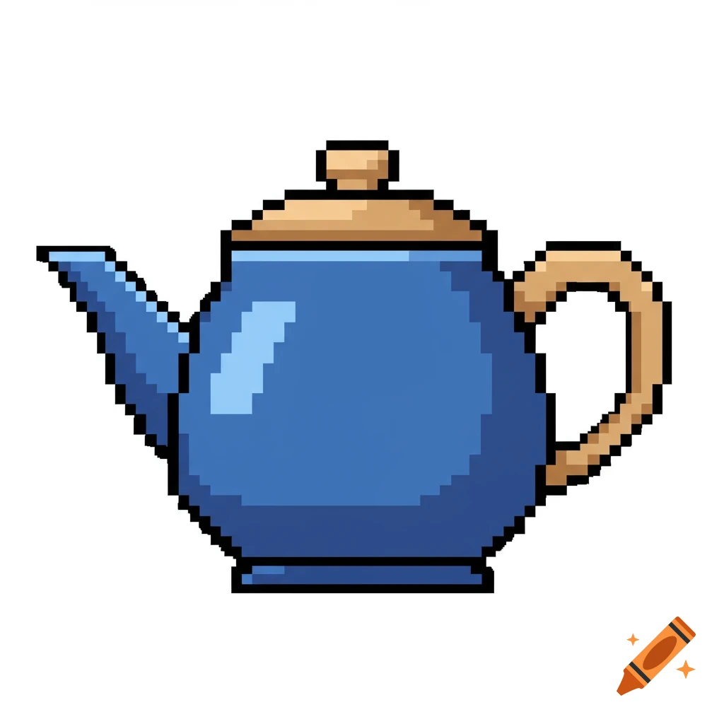 A blue teapot in pixel art style.