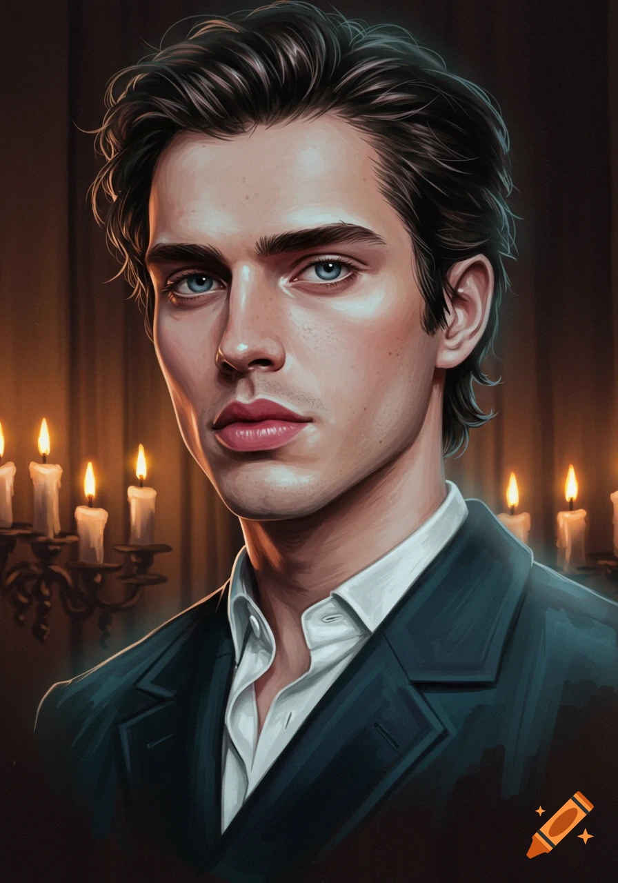 A man in a suit is surrounded by candles.
