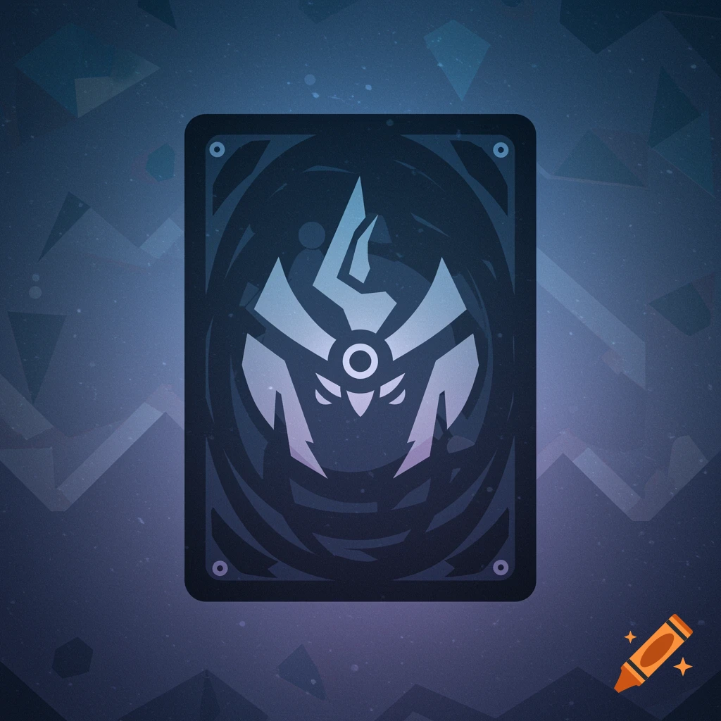 Stylized abstract dark Pokemon card back with a central glowing geometric motif in blues and purples.