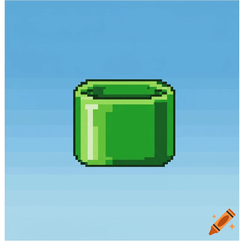 A green pixel art pipe against a blue background.
