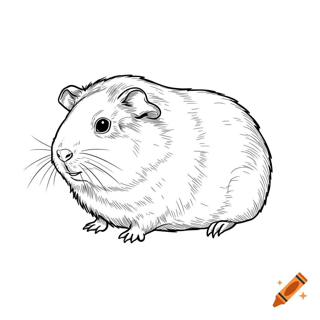 A black and white line drawing of a guinea pig.