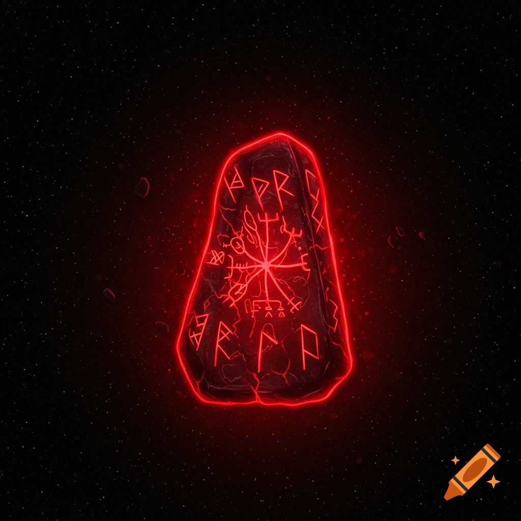 A crimson rune stone glows brightly in a dark, starry void.