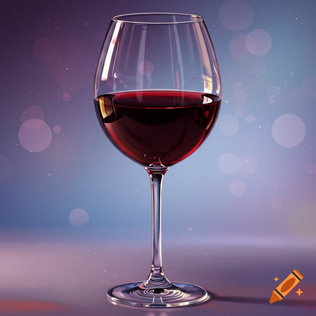 A full glass of red wine with bokeh background.